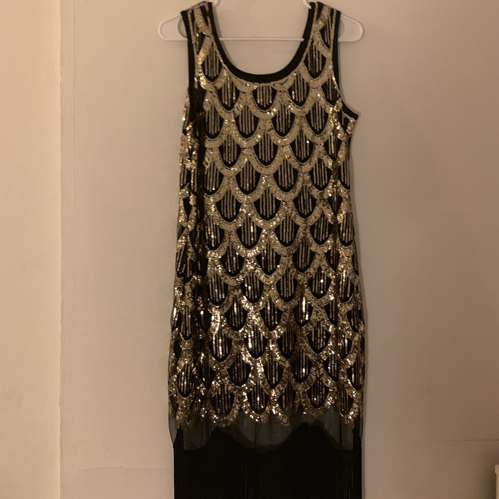 Art Deco Sequin Tassel Hem Flapper Dress